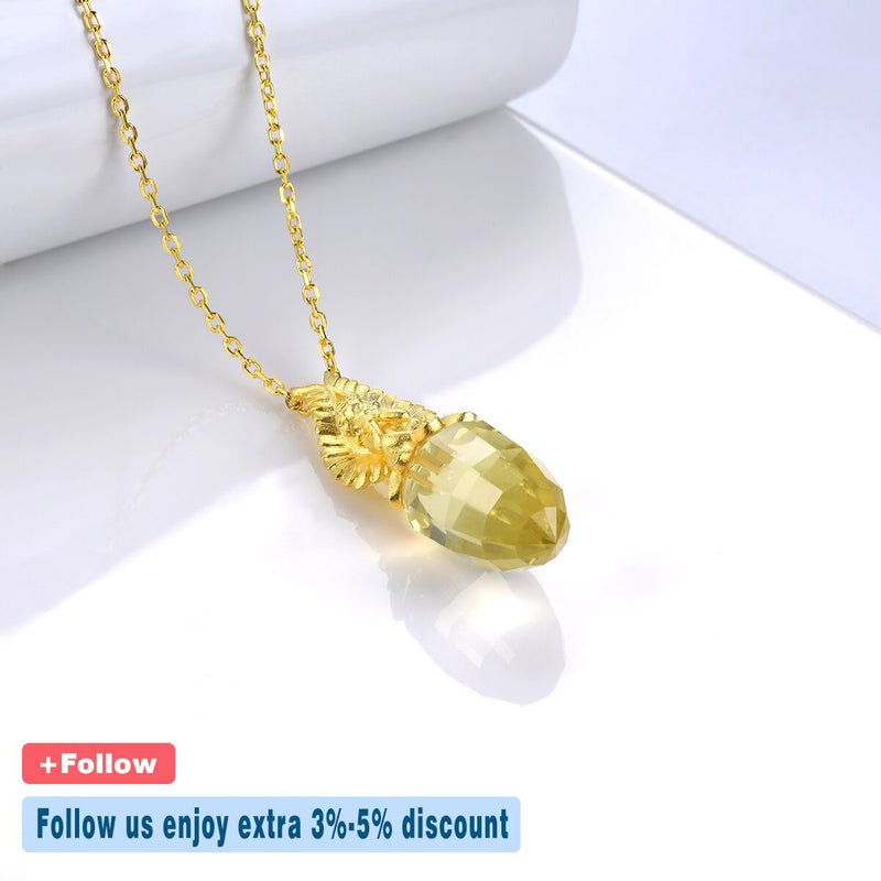 Yellow Gold Plated Sterling Silver Natural Lemon Quartz Pendant 13.20 Carat for Women