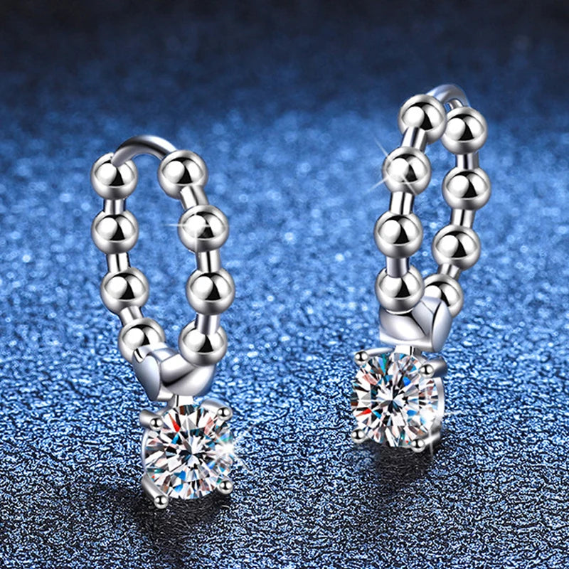 925 Sterling Silver Colorless Moissanite Hoop Earrings for Women