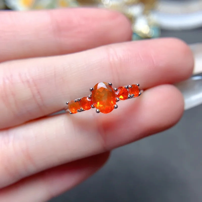 Sterling Silver Micro Orange Opal Ring (5x7mm)