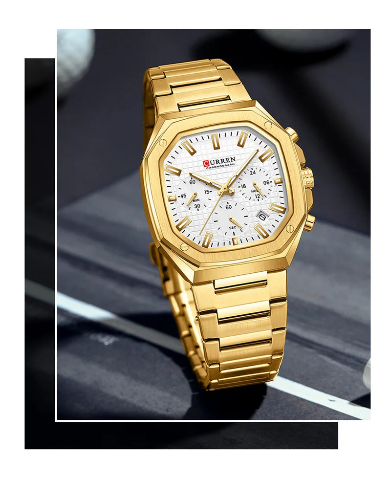 Stainless Steel Quartz Chronograph Watch for Men