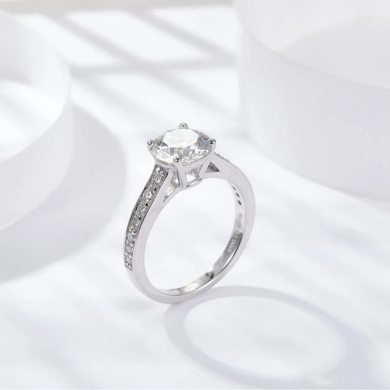 Sterling Silver 2CT Moissanite Engagement Ring for Women