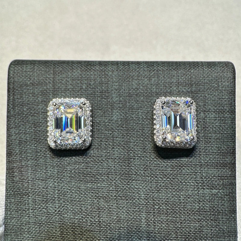 Sterling Silver 2-3CT Emerald Cut Moissanite Earrings For Women