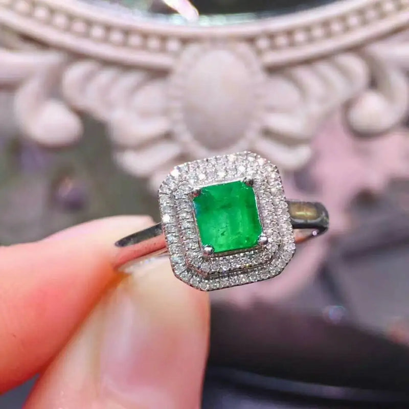 925 Sterling Silver Natural Emerald Ring for Women