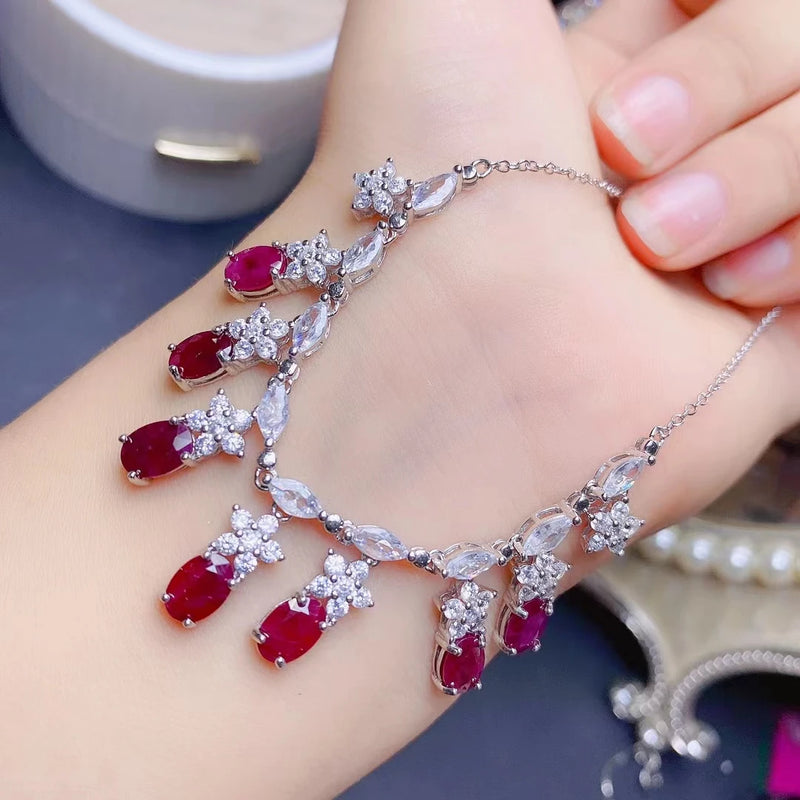 925 Sterling Silver Ruby Necklace for Women