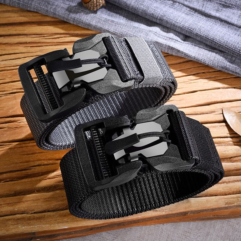 Black Nylon Elastic Tactical Belt with Magnetic Quick Release Buckle for Men