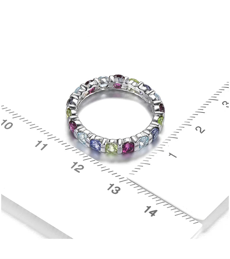 Sterling Silver Rhodolite Garnet Lolite Topaz Eternity Ring for Women