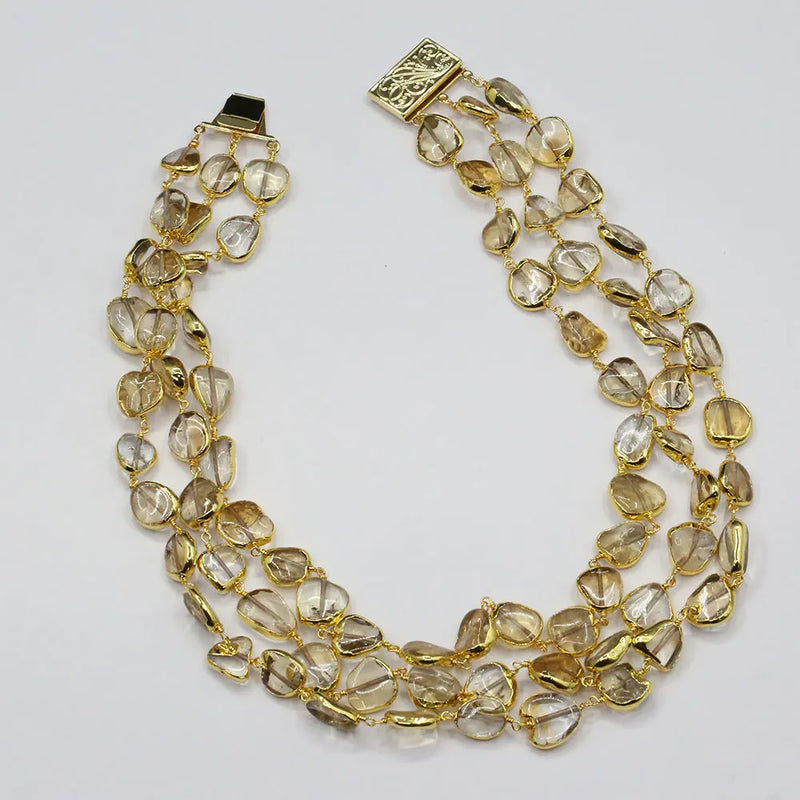 Gold Plated Natural Yellow Citrine Freeform Stone Necklace Earrings Bracelet Set for Women