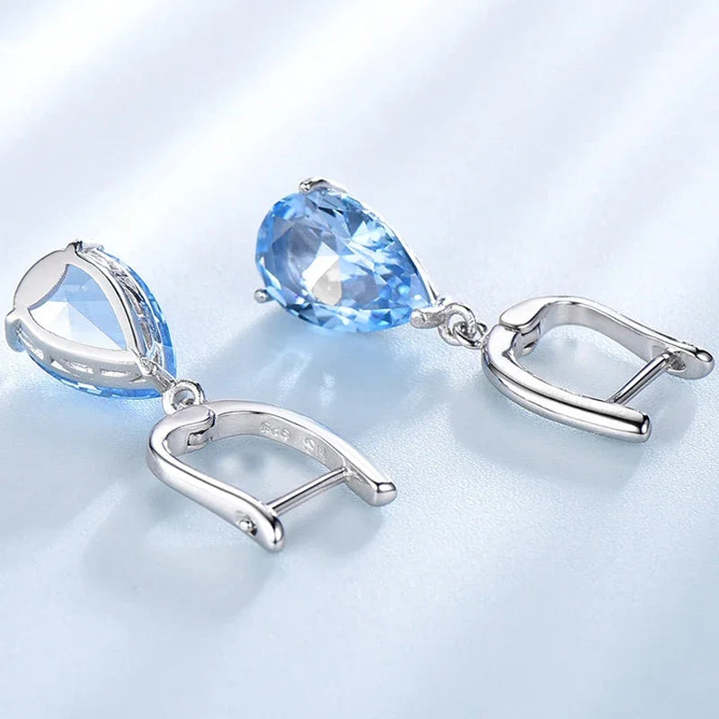 925 Silver Topaz Drop Earrings for Women