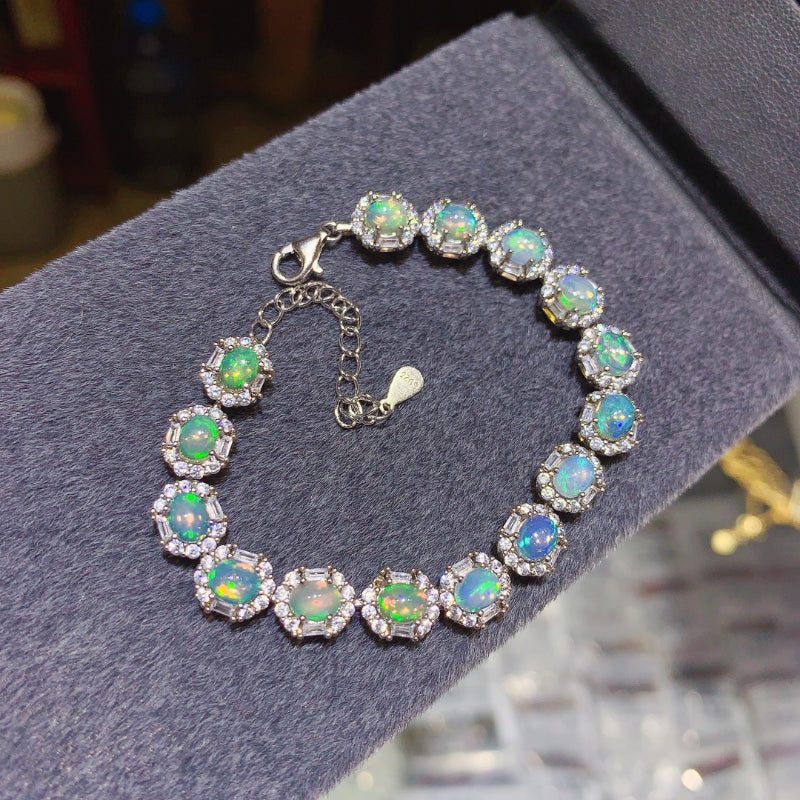 925 Sterling Silver Natural Opal Bracelet for Women