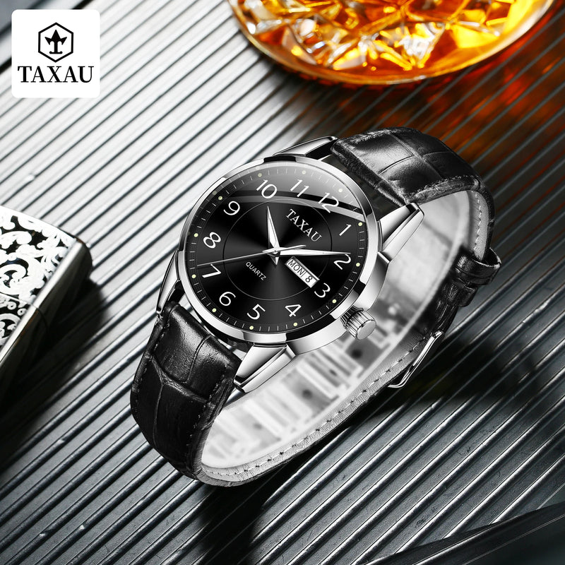 Stainless Steel Leather Casual Waterproof Luminous Watch for Men