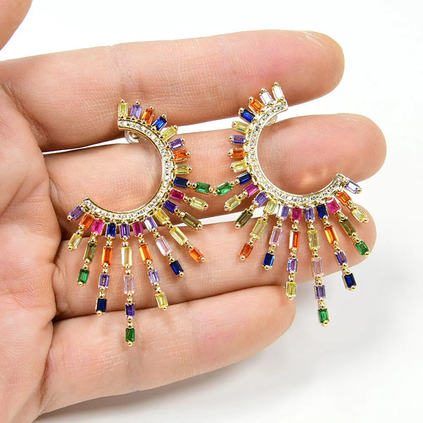 Gold Plated Mix Color CZ Big Circle Earrings for Lady