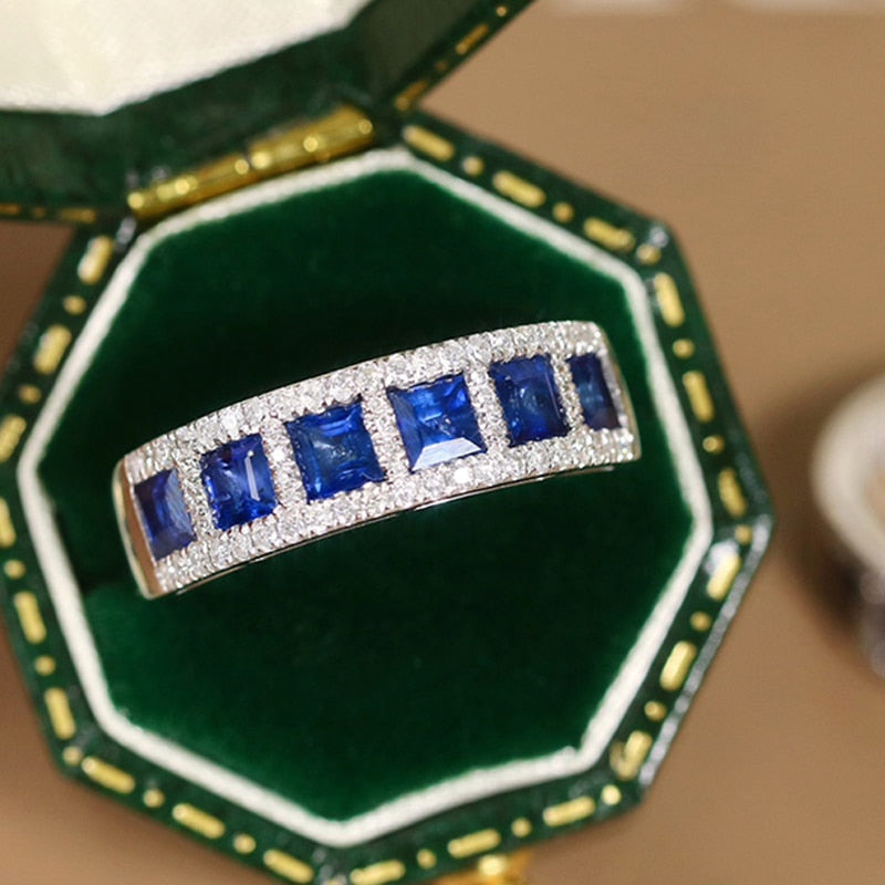 18K White Gold Natural Sapphire and Diamond Ring for Women