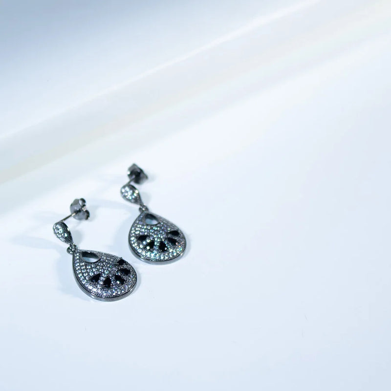 Sterling Silver Black Zircon Dangle Earrings for Women