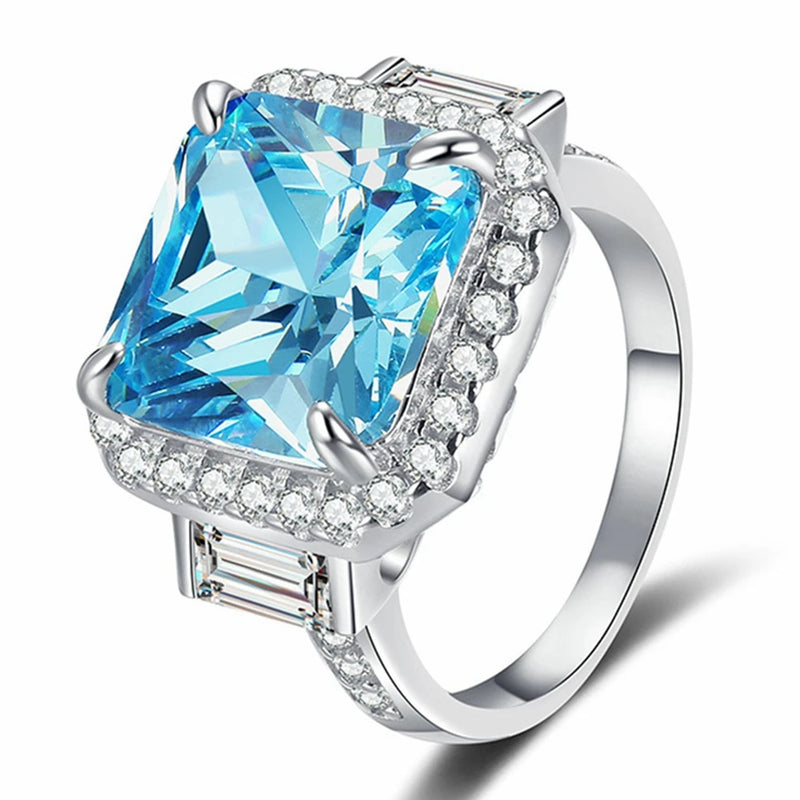 925 Sterling Silver Aquamarine Engagement Ring for Women