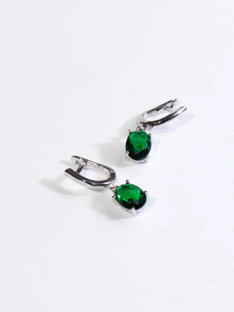 Sterling Silver Emerald Oval 7x9mm Clip Earrings for Women