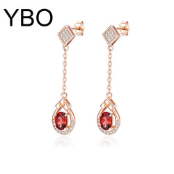 925 Sterling Silver Natural Red Garnet Drop Earrings for Women