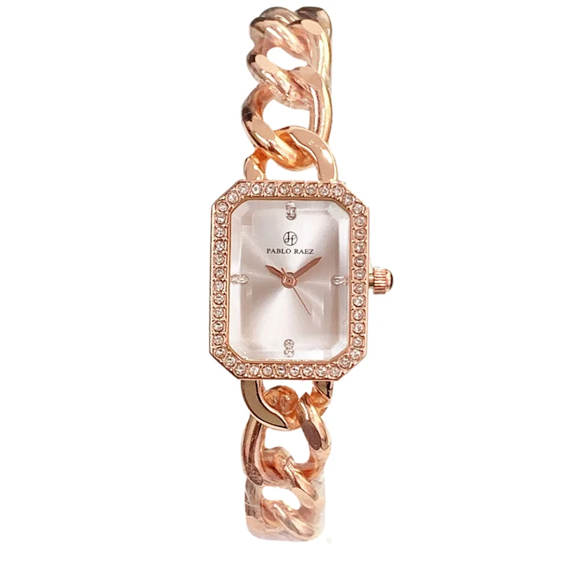 Luxury Women's Diamond Watch with Rose Gold Rim & High Quality Steel Chain - Elegant Dress Timepiece for Female Wrist.