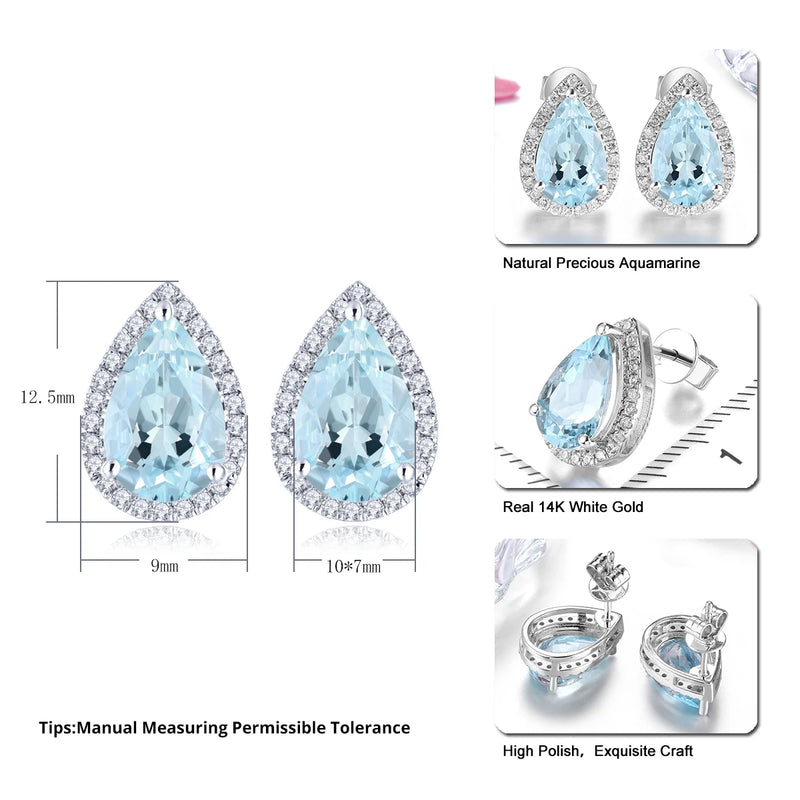 14K White Gold Aquamarine and Diamond Earrings for women