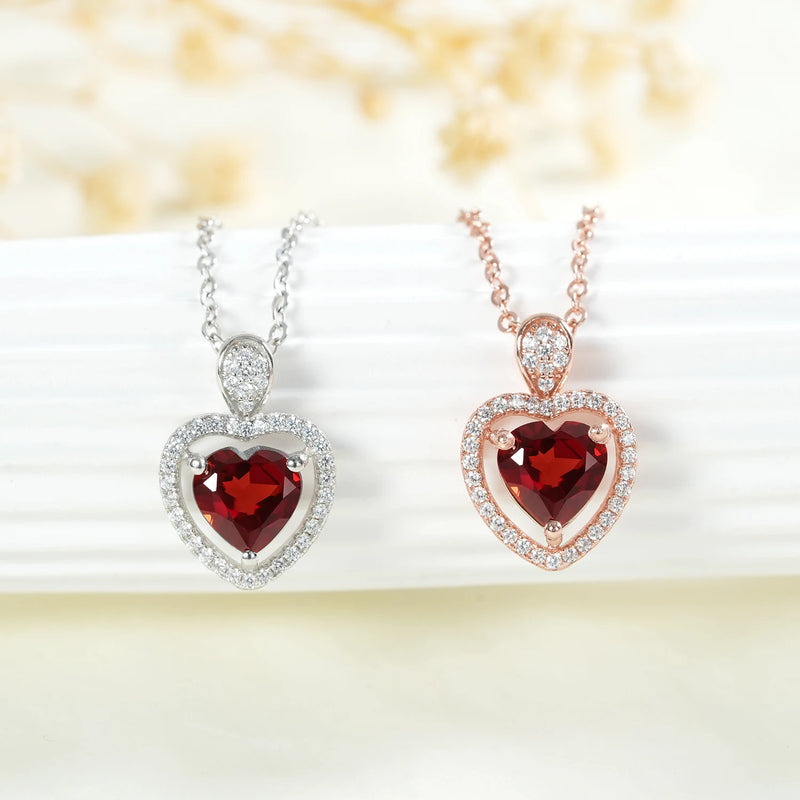 Sterling Silver 925 Natural Red Garnet Pendant Necklace for Women