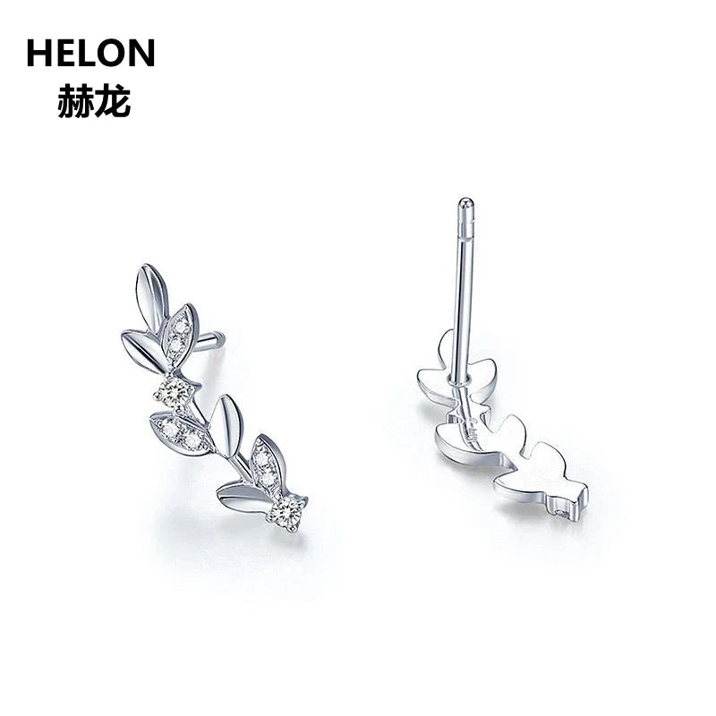 14k White Gold Natural Diamond Leaf Stud Earrings for Women