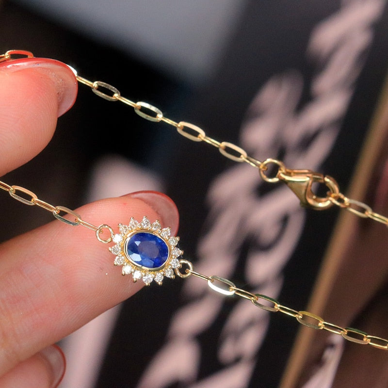 18K Yellow Gold Sapphire Flower Bracelet for Women
