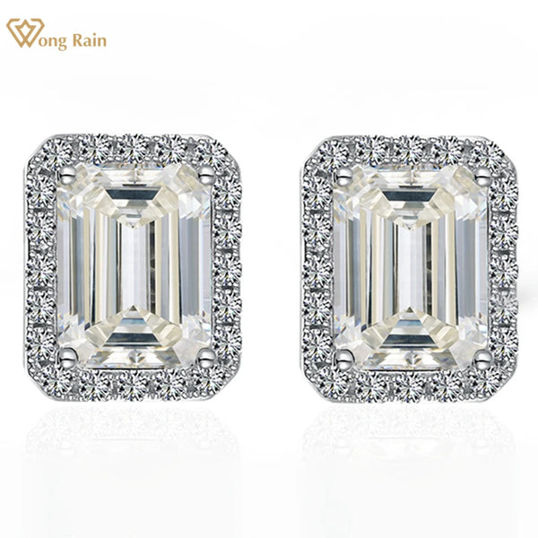 Wong Rain 925 Sterling Silver VVS1 3EX D Color 2-3CT Emerald Cut Real Moissanite Diamonds Ear Studs Earrings For Women Jewelry