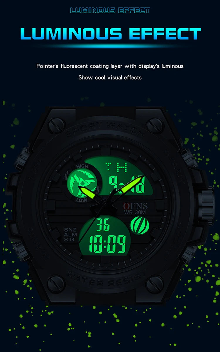 Military Sport Quartz Watch with Dual Display and LED, for Men