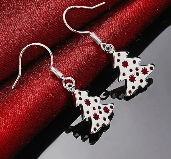 Sterling Silver 28MM Christmas Tree Earrings for Women