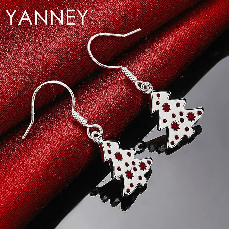 Sterling Silver 28MM Christmas Tree Earrings for Women