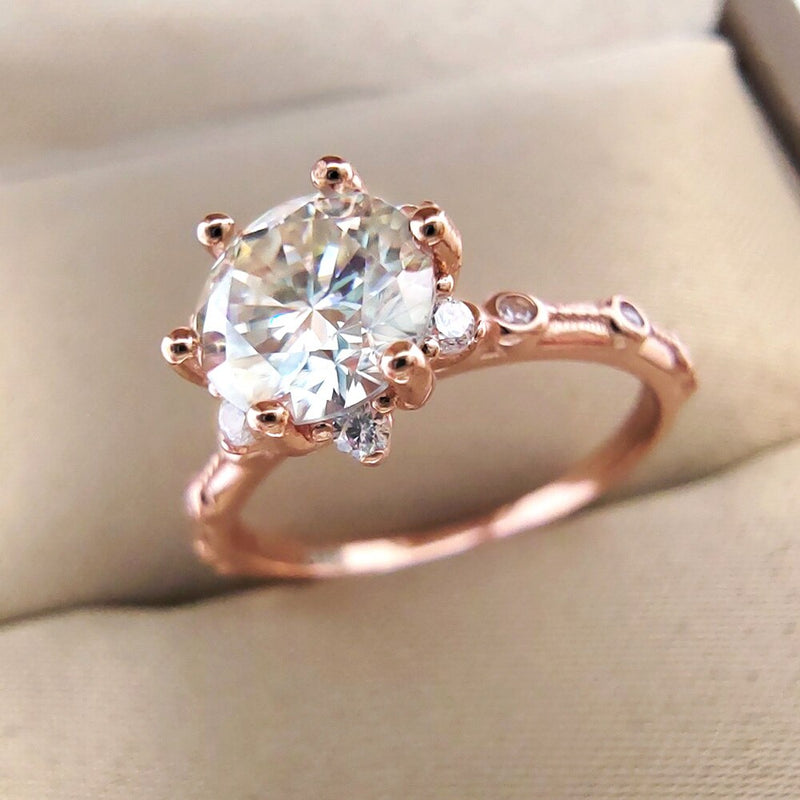 Rose Gold Plated S925 Silver 1CT Moissanite Ring, 6.5MM for Women