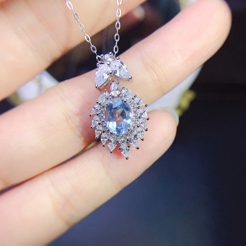 S925 Sterling Silver Aquamarine Pendant Necklace for Women