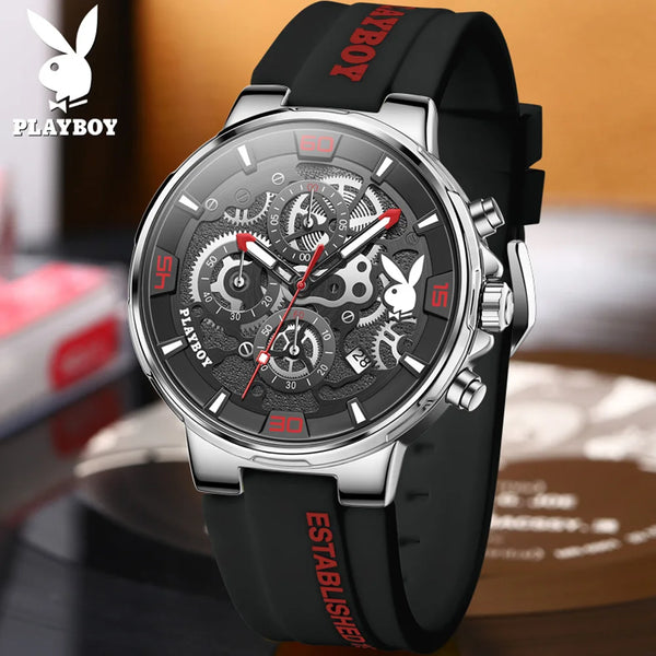 Stainless Steel Silicone Strap Multifunction Quartz Watch for Men