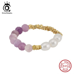 14K Gold Purple Mica and Pearl Finger Ring for Women