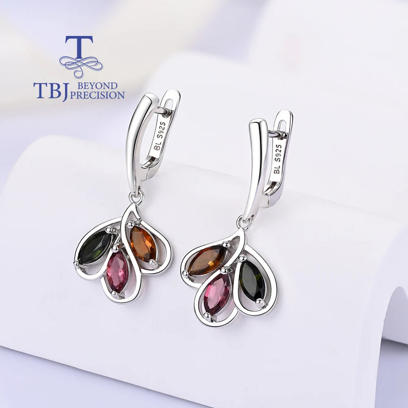 925 Silver Tourmaline Ring Earrings Set for Women