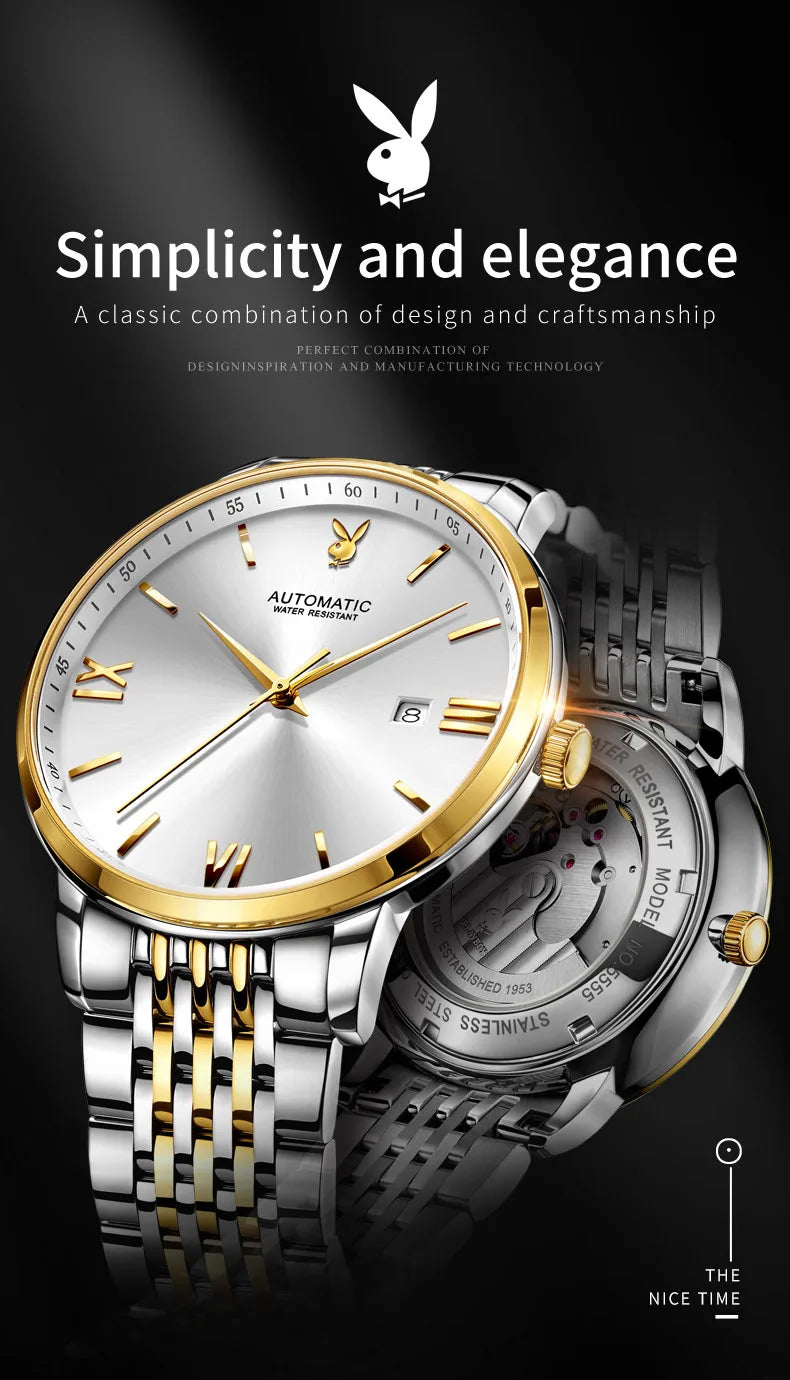 Stainless Steel Automatic Mechanical Watch for Men