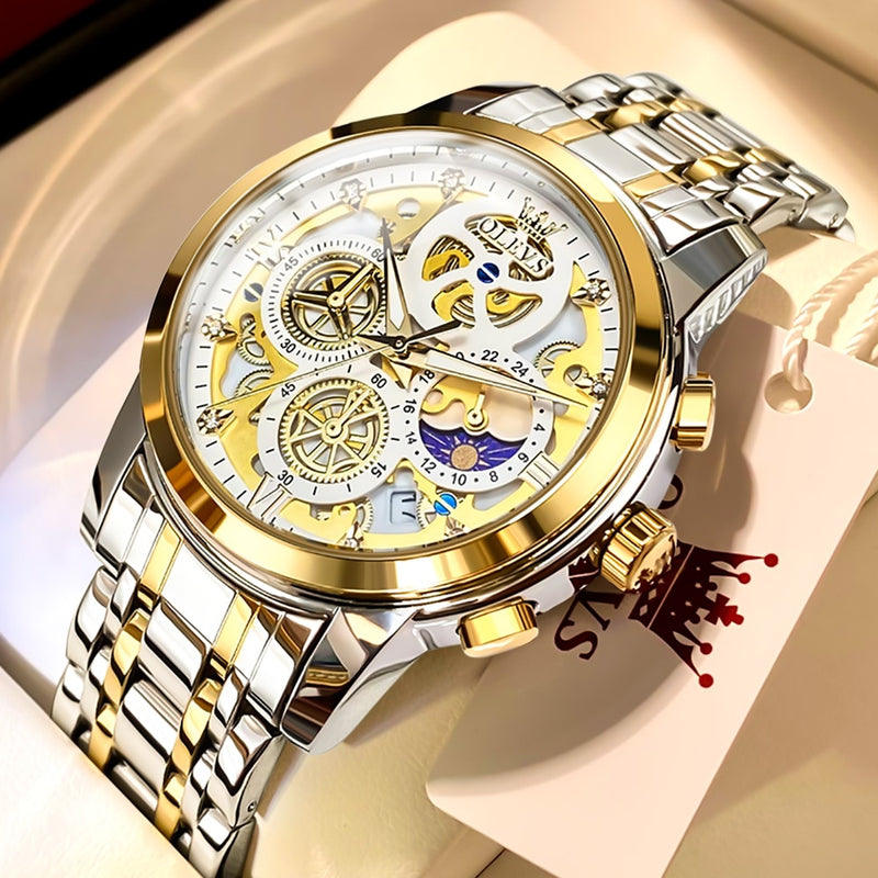 Gold Skeleton Quartz Watch for Men