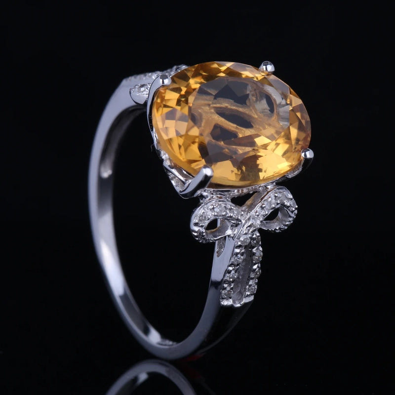 14K White Gold Citrine Oval Ring for Women