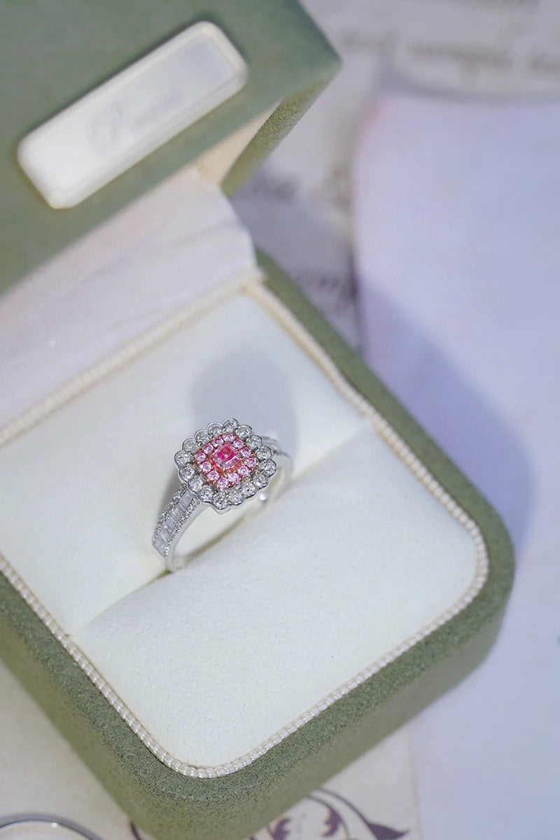 18K White Gold Pink Diamond Engagement Ring for Women