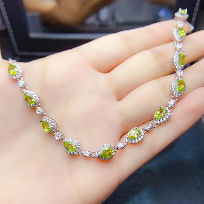 Sterling Silver Olivine Bracelet for Women