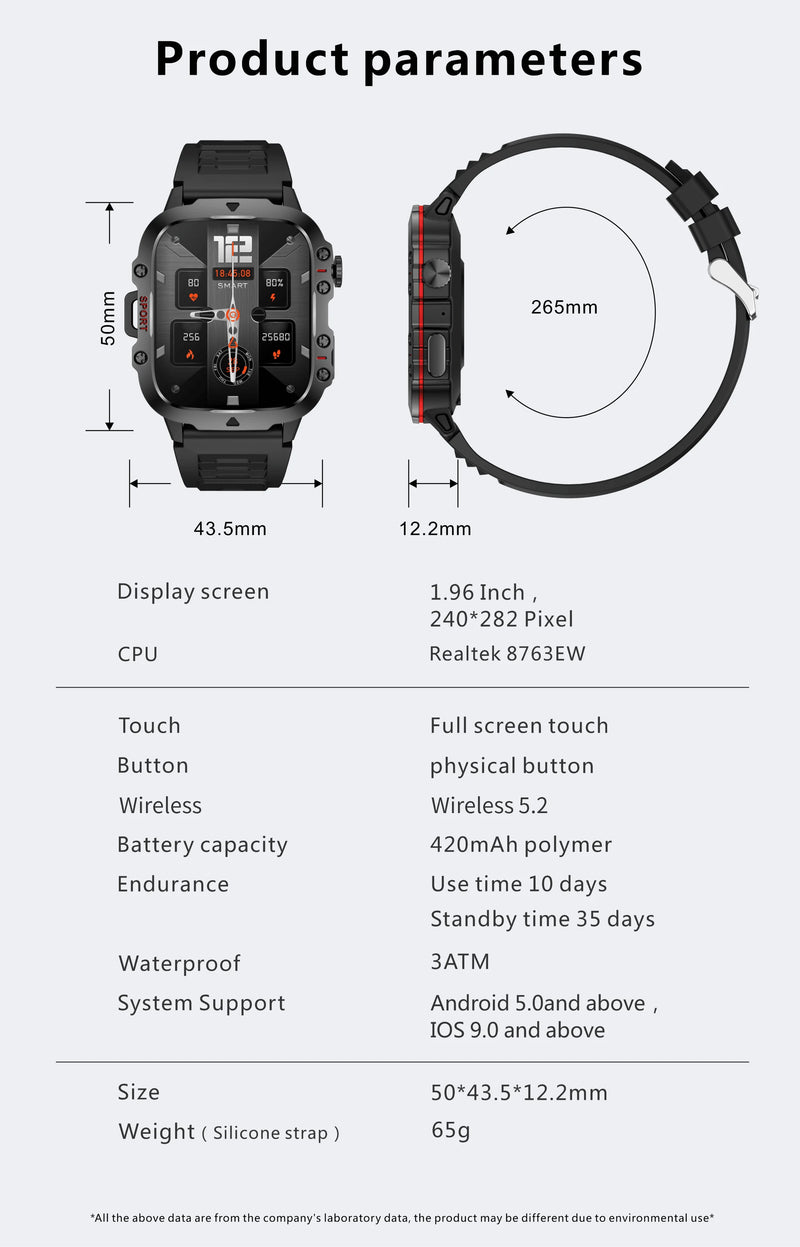 Rugged Military-Style Fitness Smart Watch for Android & IOS, Featuring 3ATM Waterproofing, Sport Functionality, and AI Voice Calling - Ideal for Outdoor Adventures