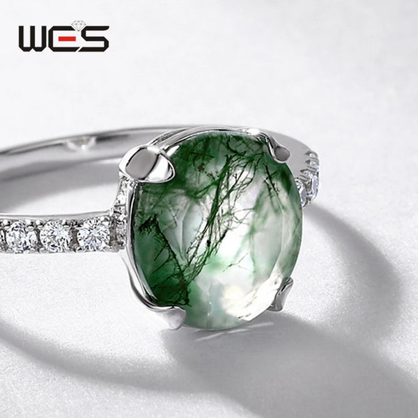 Sterling Silver Moss Agate Ring for Women