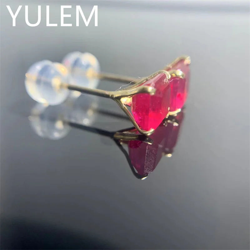 18K Yellow Gold Ruby Diamond Stud Earrings for Women