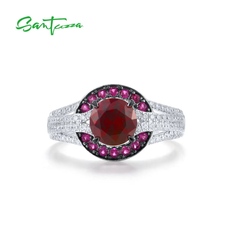 925 Sterling Silver Red Stone Solitaire Ring for Women