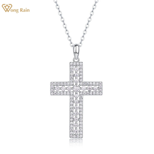 Wong Rain 100% 925 Sterling Silver VVS1 3EX D Color Real Moissanite Diamond Gemstone Cross Pendant Jewelry Women Necklace GRA