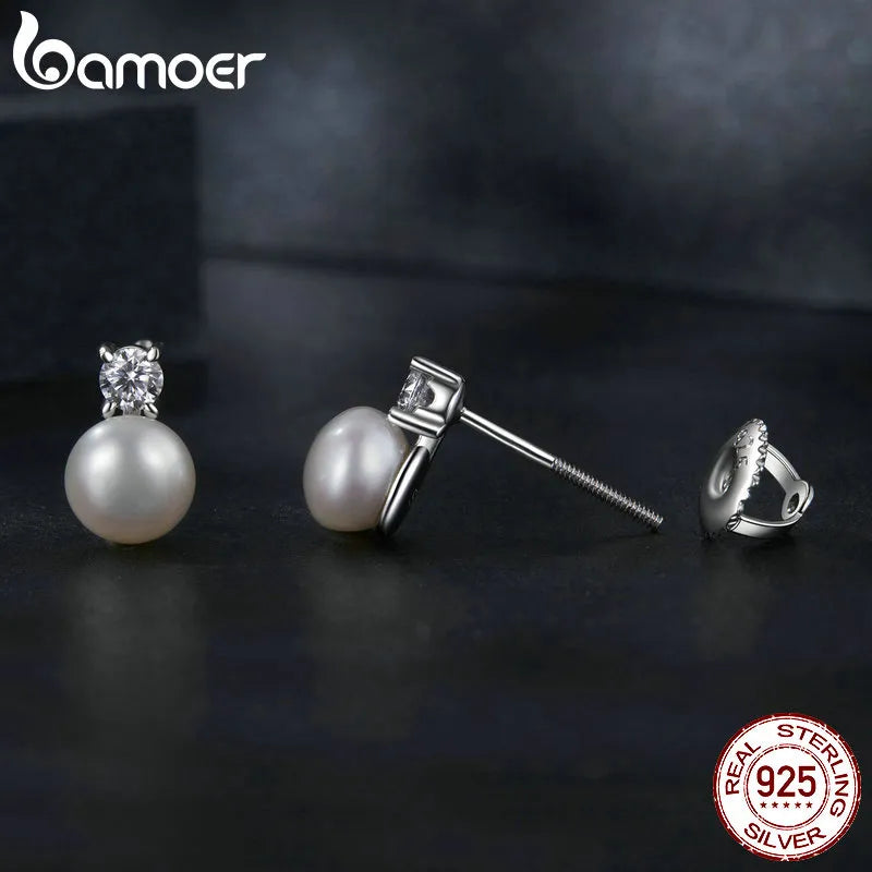 Sterling Silver Moissanite and Freshwater Pearl Stud Earrings for Women