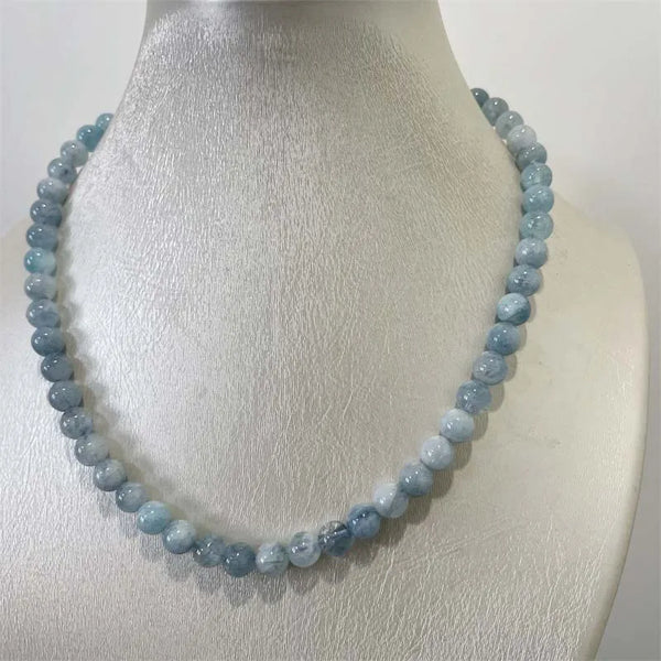 Silver Aquamarine Jade Beads Necklace - Healing Yoga - Simple - For Female