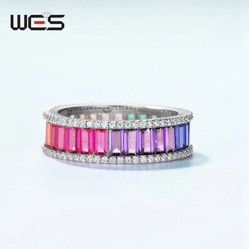 925 Sterling Silver Rings with Rainbow Crystal and Zircon for Women