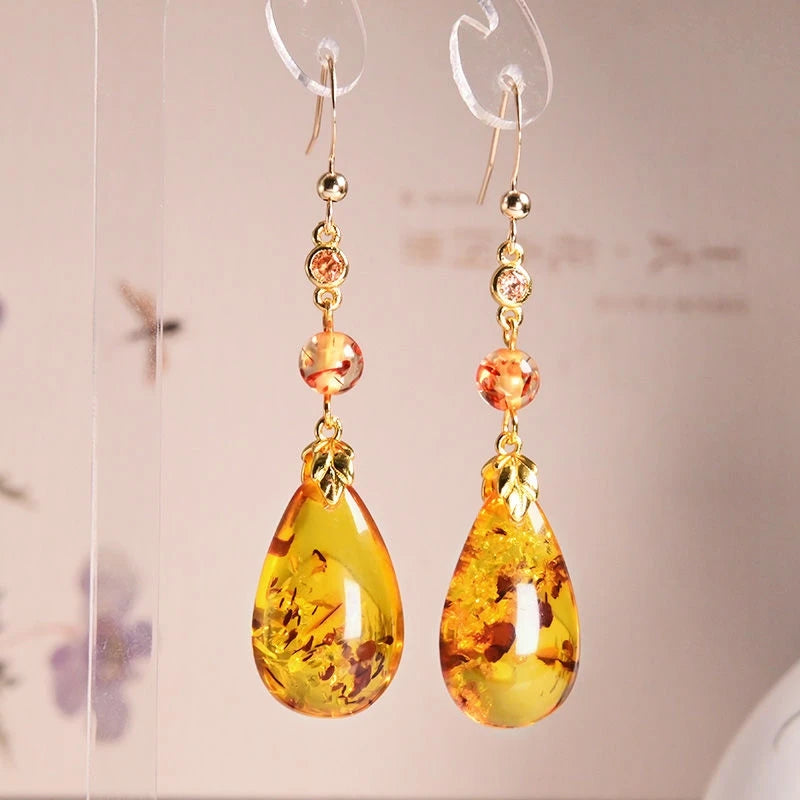 Sterling Silver Amber Dangle Earrings