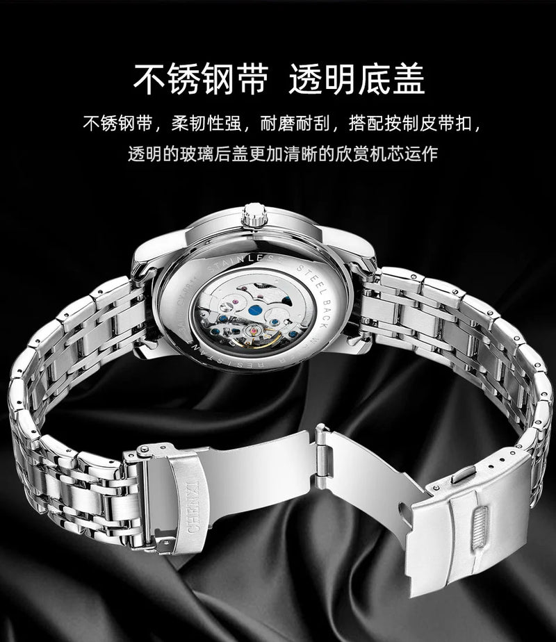 Solid Steel Automatic Hollow Luminous Mechanical Watch for Men