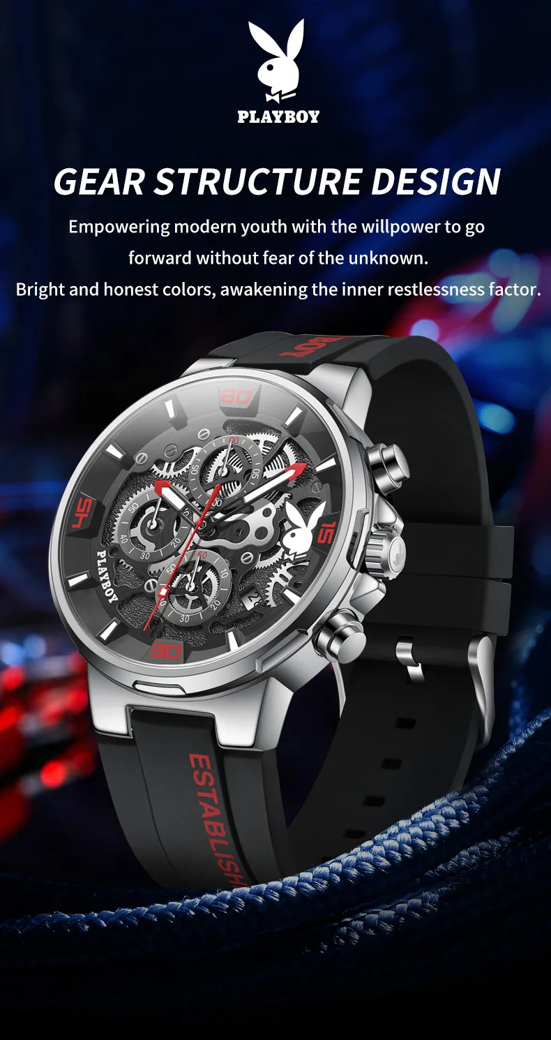 Stainless Steel Silicone Strap Multifunction Quartz Watch for Men